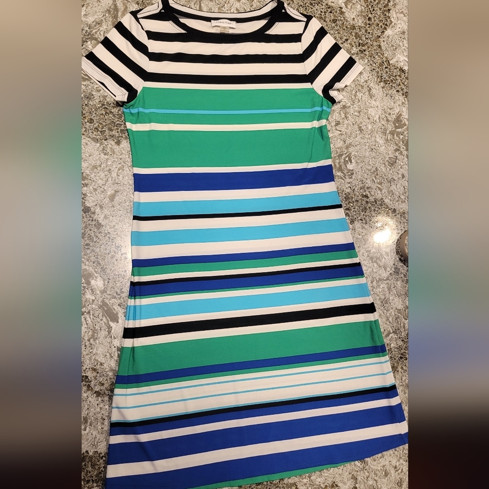 Calvin Klein Short Sleeve Striped Dress